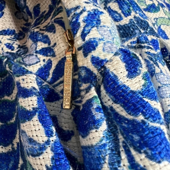 Tory Burch Skirt Kyra Linen and Silk Blend Skirt Blue Floral - Picture 7 of 8